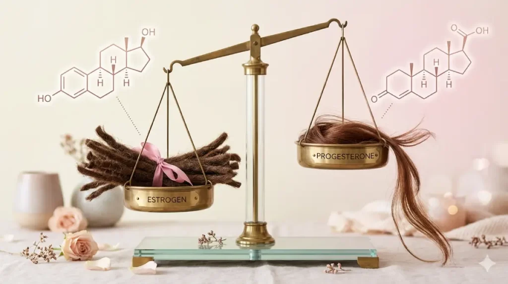 Visual representation of estrogen dominance affecting hair growth cycles