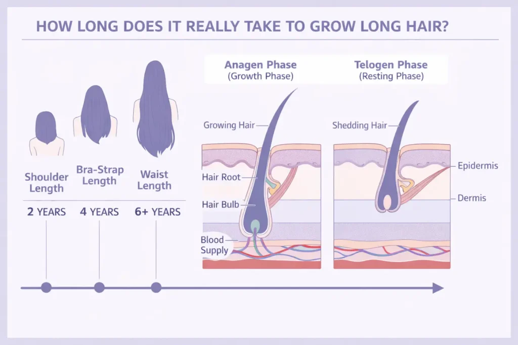 Diagram showing how the anagen growth phase determines hair terminal length