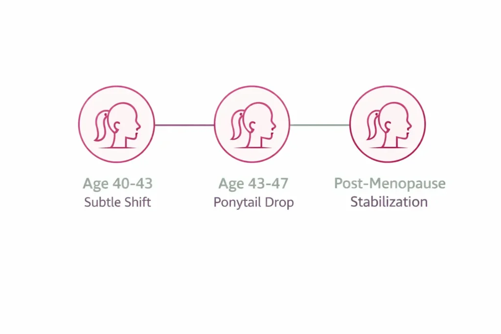 Three stages of perimenopause hair thinning timeline age 40 to menopause